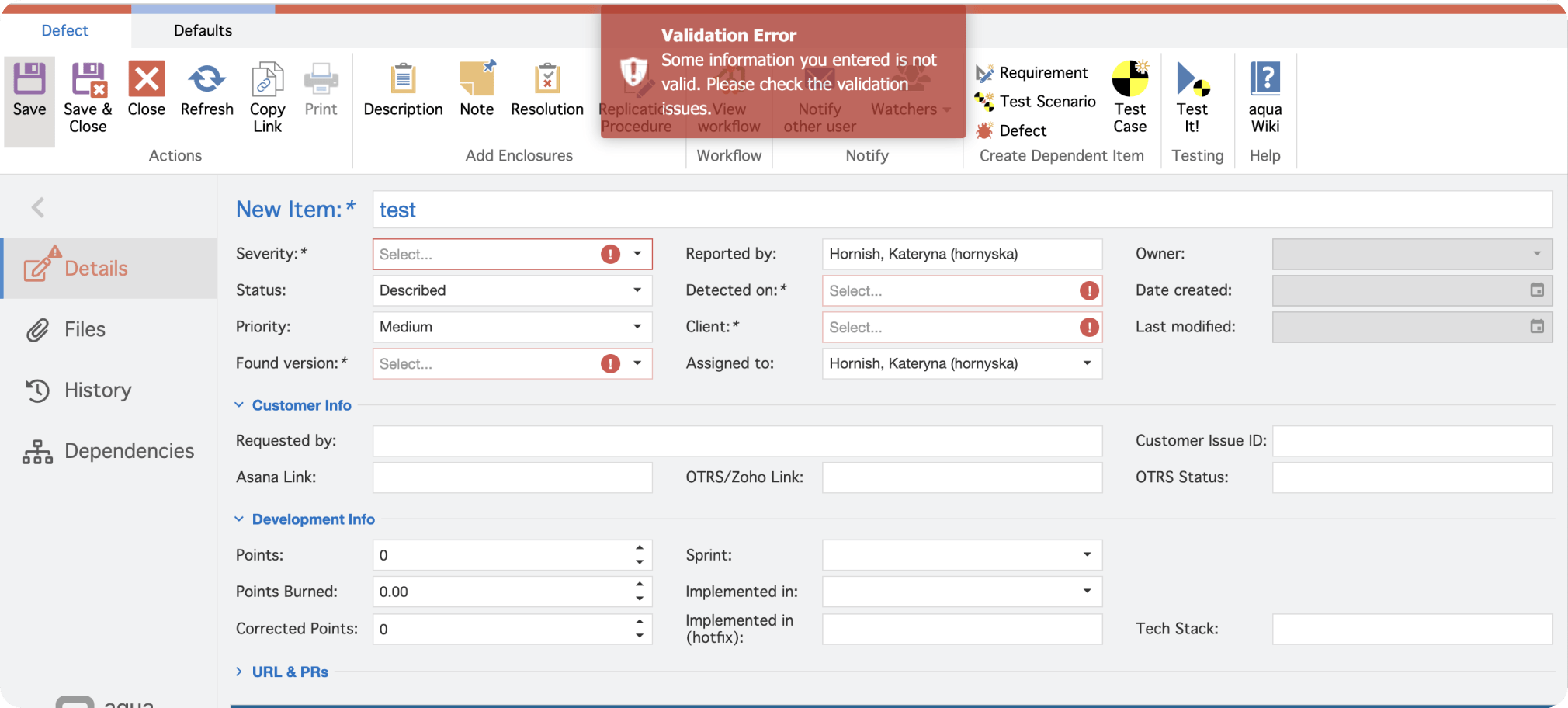 Error validation in aqua