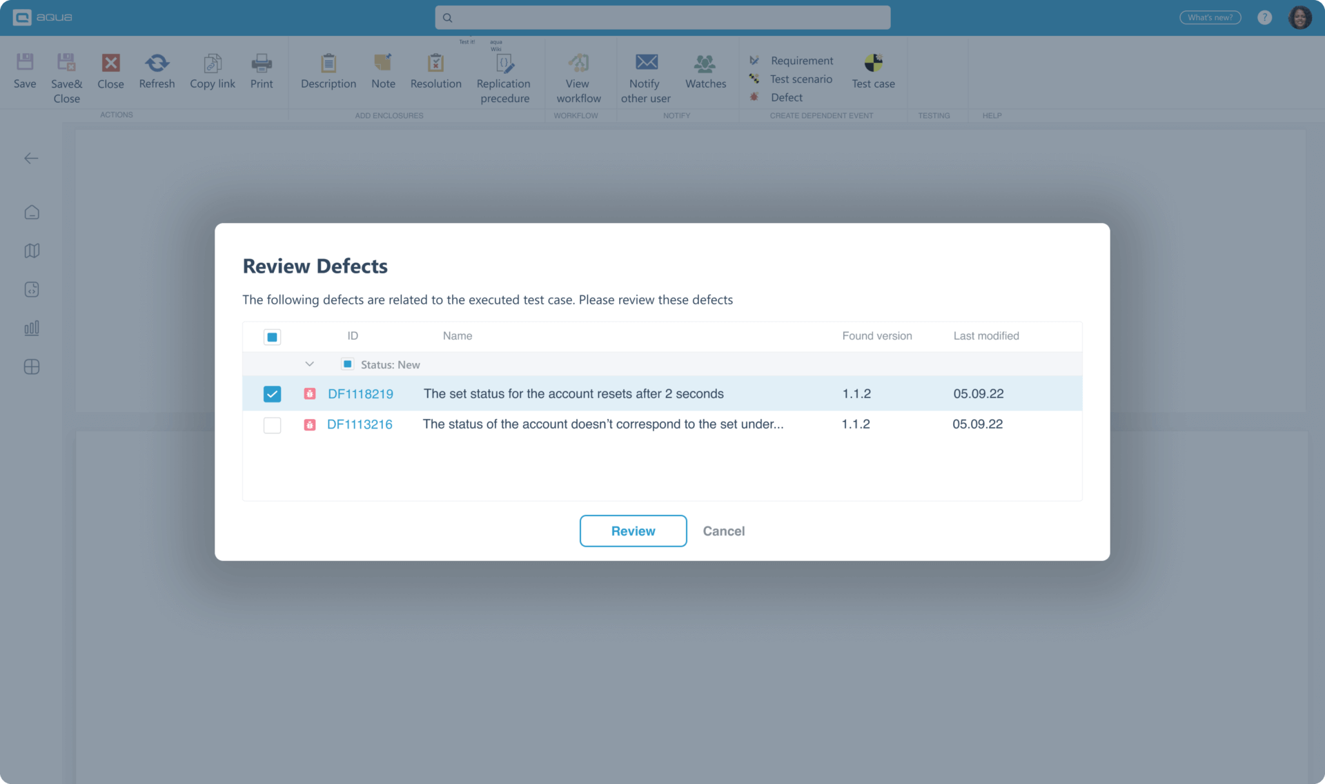 See unresolved defects while re-running a test case