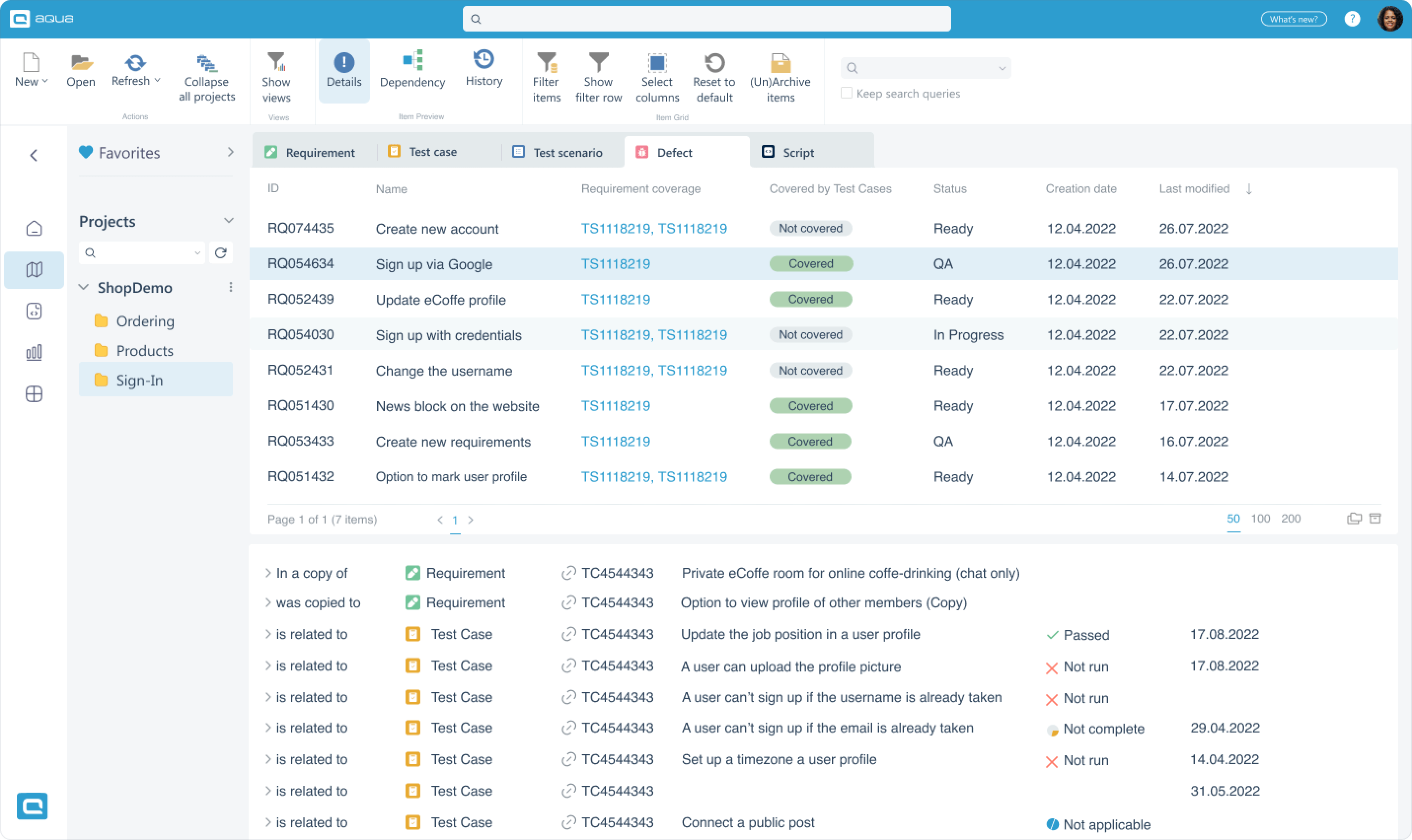 Track requirement coverage at a glance