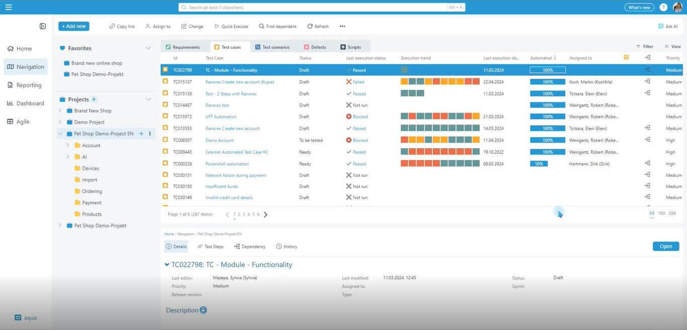 instant test run results