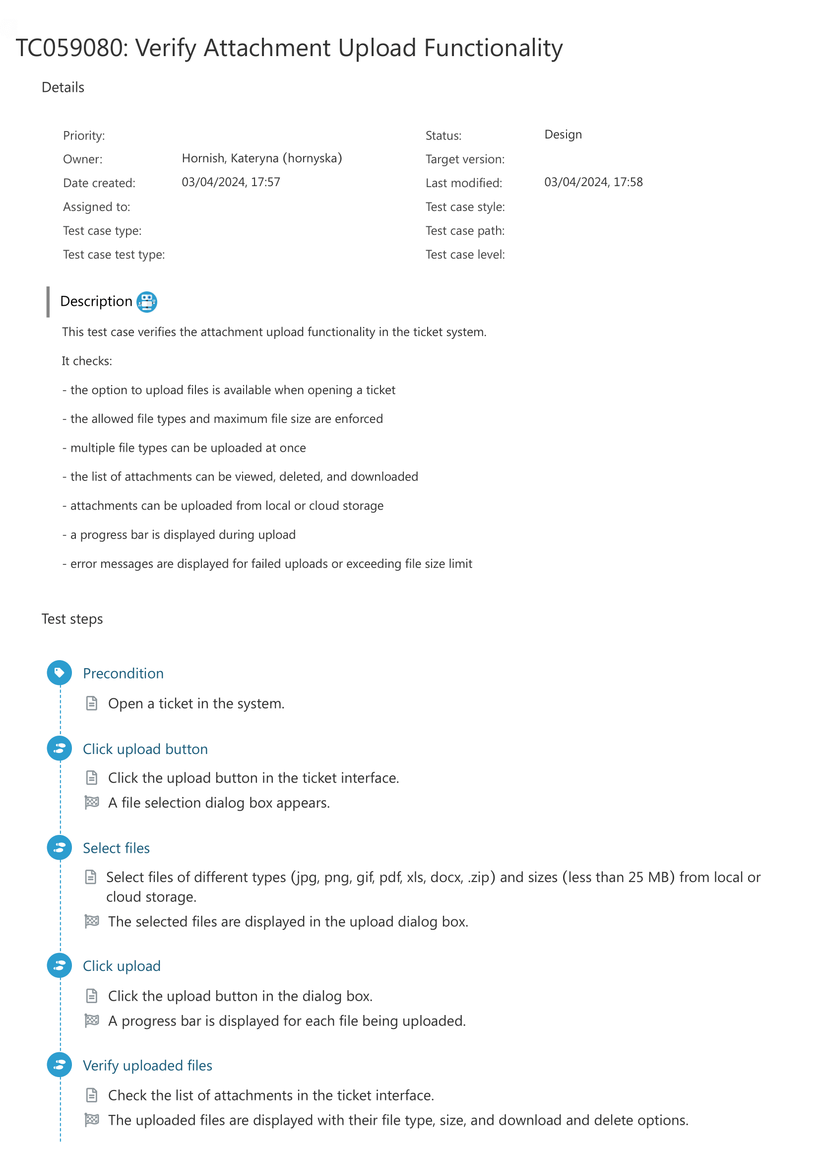 Test cases functionality