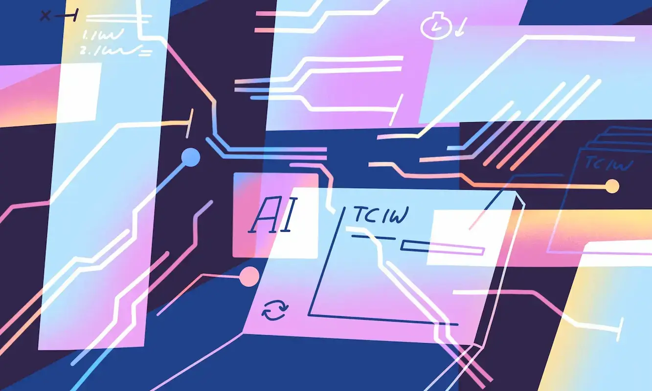 A stylized image of interconnected lines and shapes, symbolizing the complex processes involved in AI software testing and development.